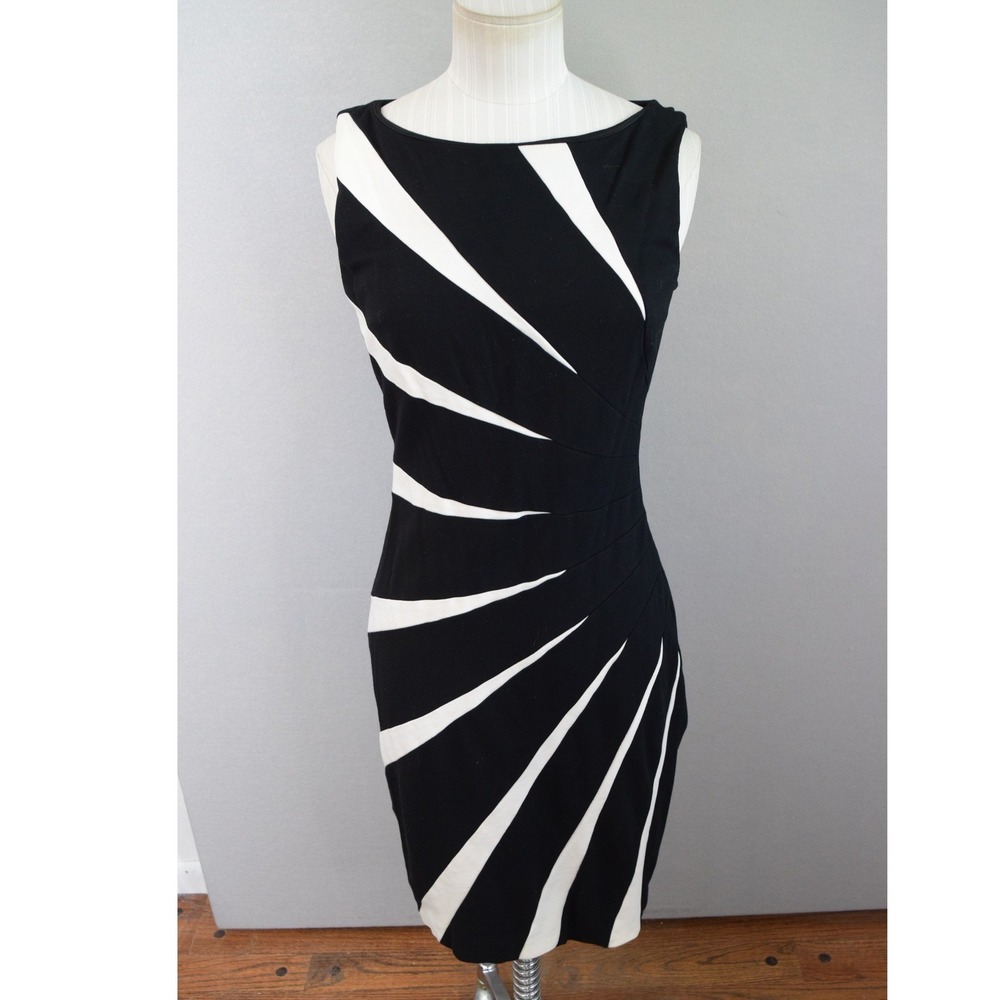 Cache Sheath Dress 2 Black White Colorblock Sunburst Sleeveless Women Chic Y2K